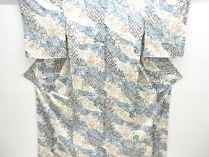 草花模様手織り紬着物